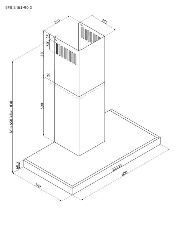 Gram ventilator rustfritt stål 60 cm EFS 3461-90 X 
