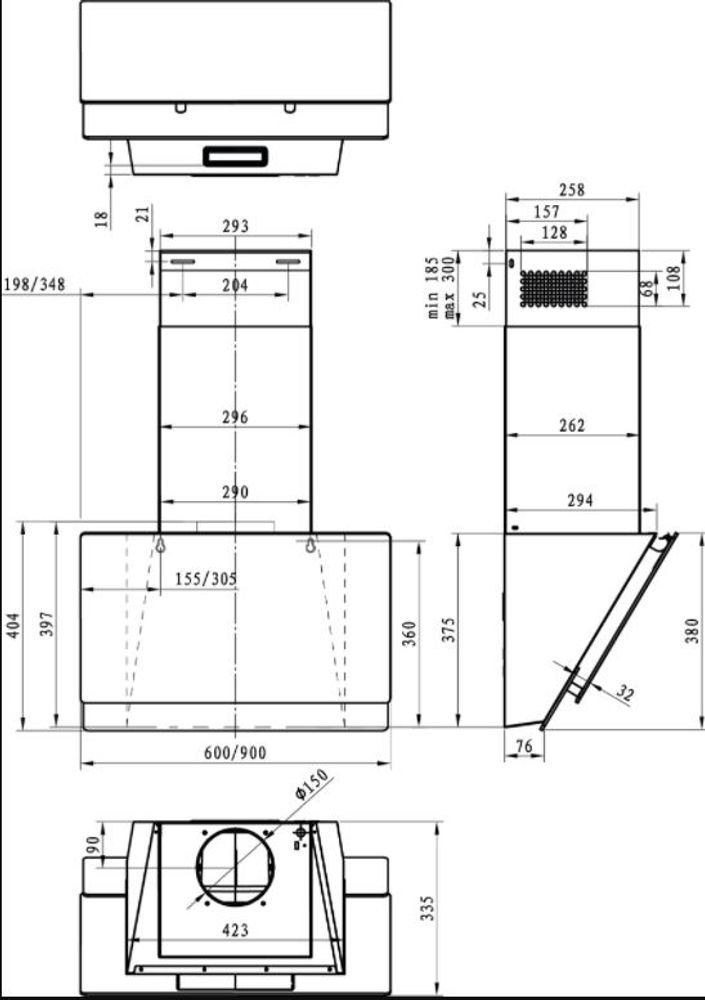 Gorenje vegghengt ventilator 90 cm svart W9TB 