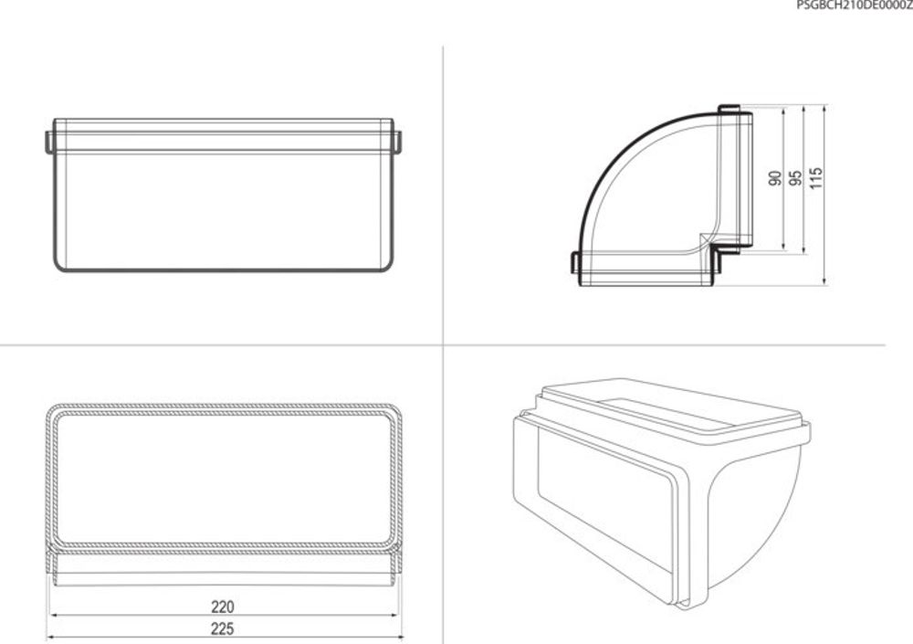 Electrolux rektangulært vertikalt 90° bend (220 x 90) M2CKCF09U